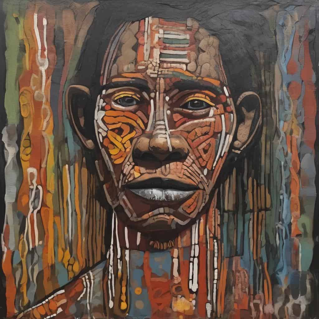 Ζωγραφικό πορτραίτο αφρικανού ανθρώπου με πολύχρωμες και γεωμετρικές υφές.